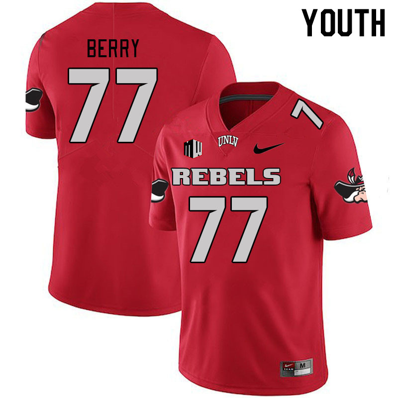 Youth #77 Anthony Berry UNLV Rebels 2023 College Football Jerseys Stitched-Scarlet - Click Image to Close